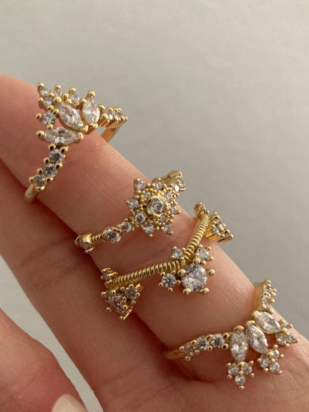 Vanessa Mooney SZ7 Ring SET Gold Stackable layering cocktail Rings Gold Set New